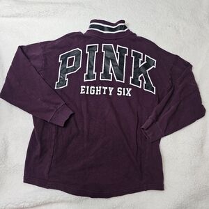 VS PINK M Maroon Quarter Zip Logo Pullover Sweater